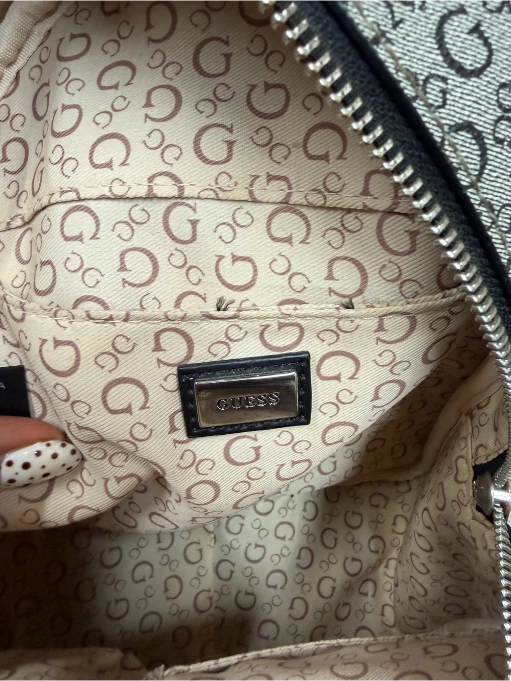 GUESS Gray Logo-Print Mini Backpack with Black Trim